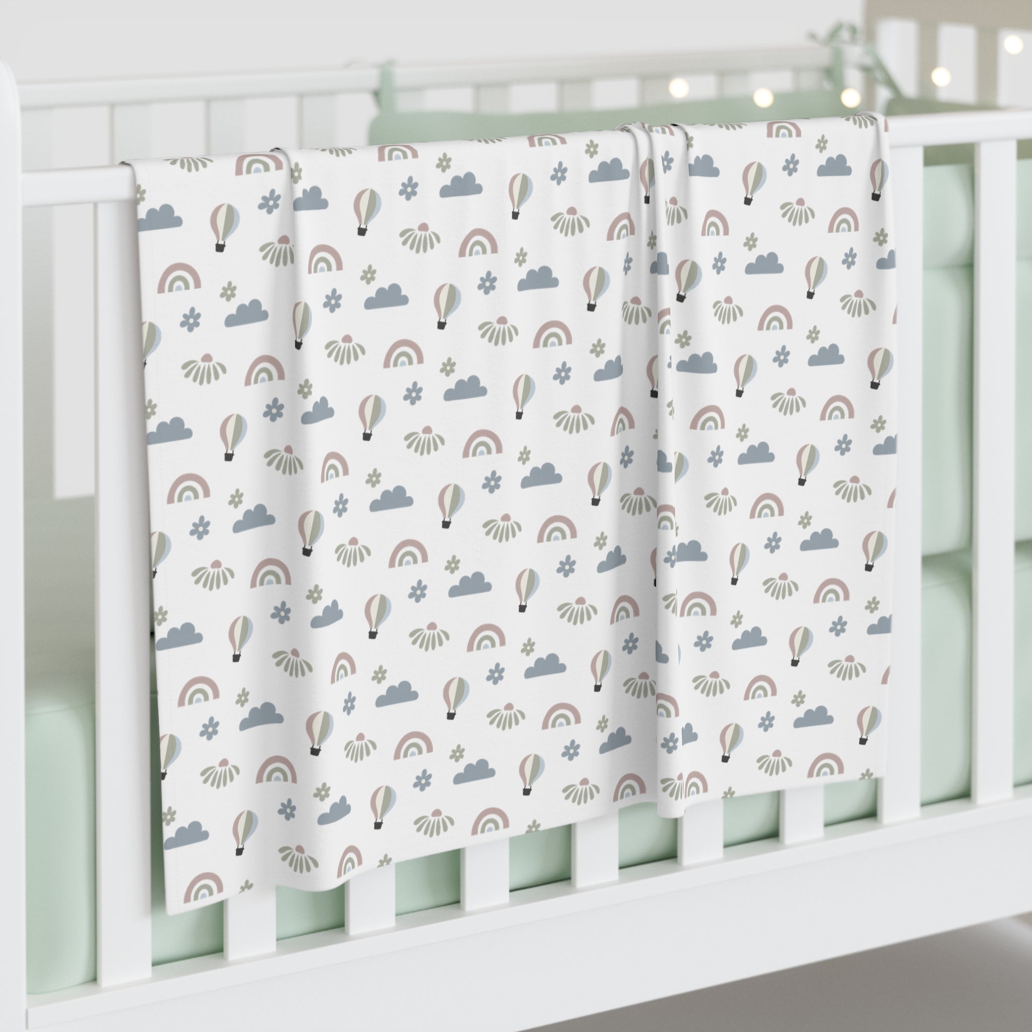 Baby Swaddle Blanket | Rainbow & Hot Air Balloon