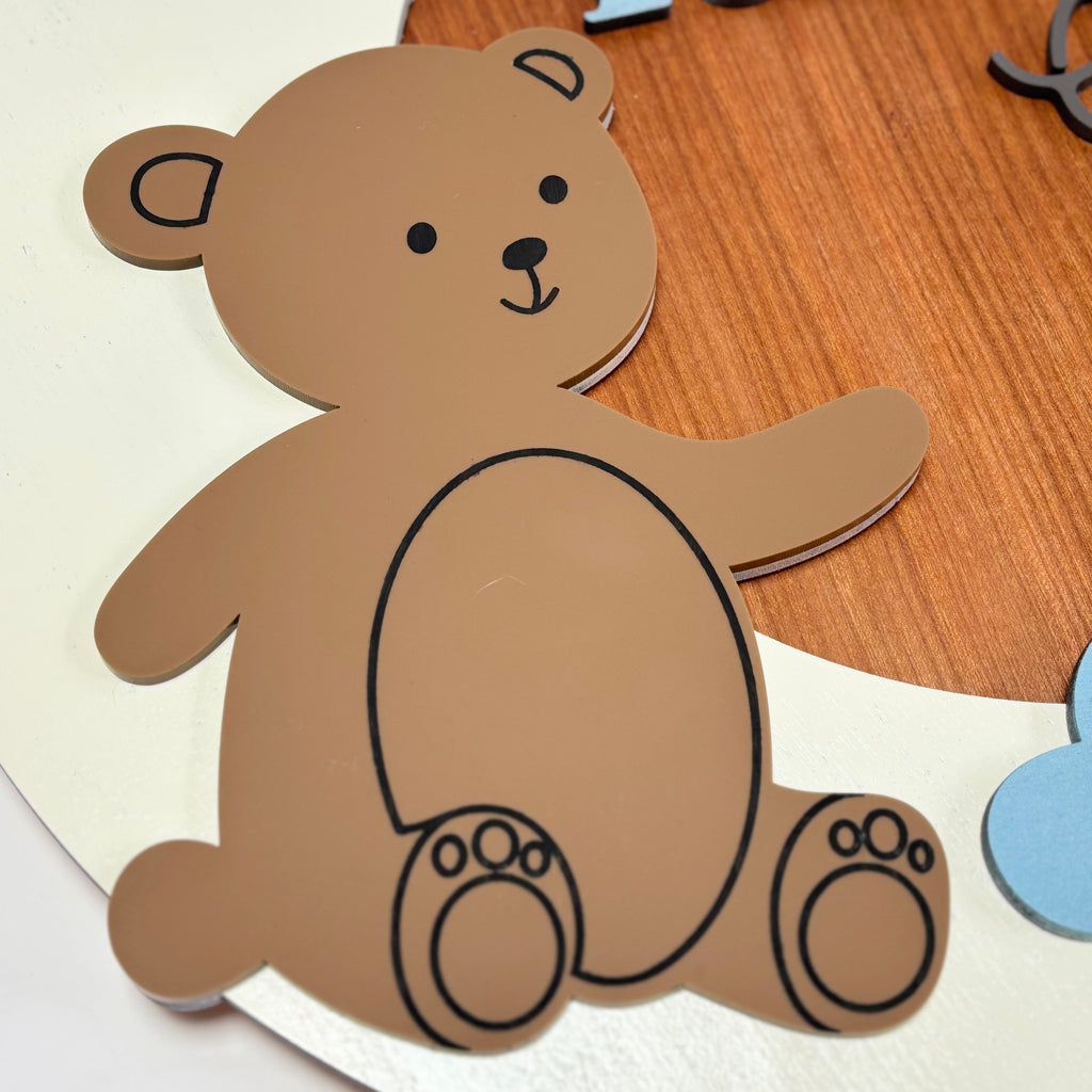 Personalized Round Wood Nursery Sign | Teddy Bear & Moon