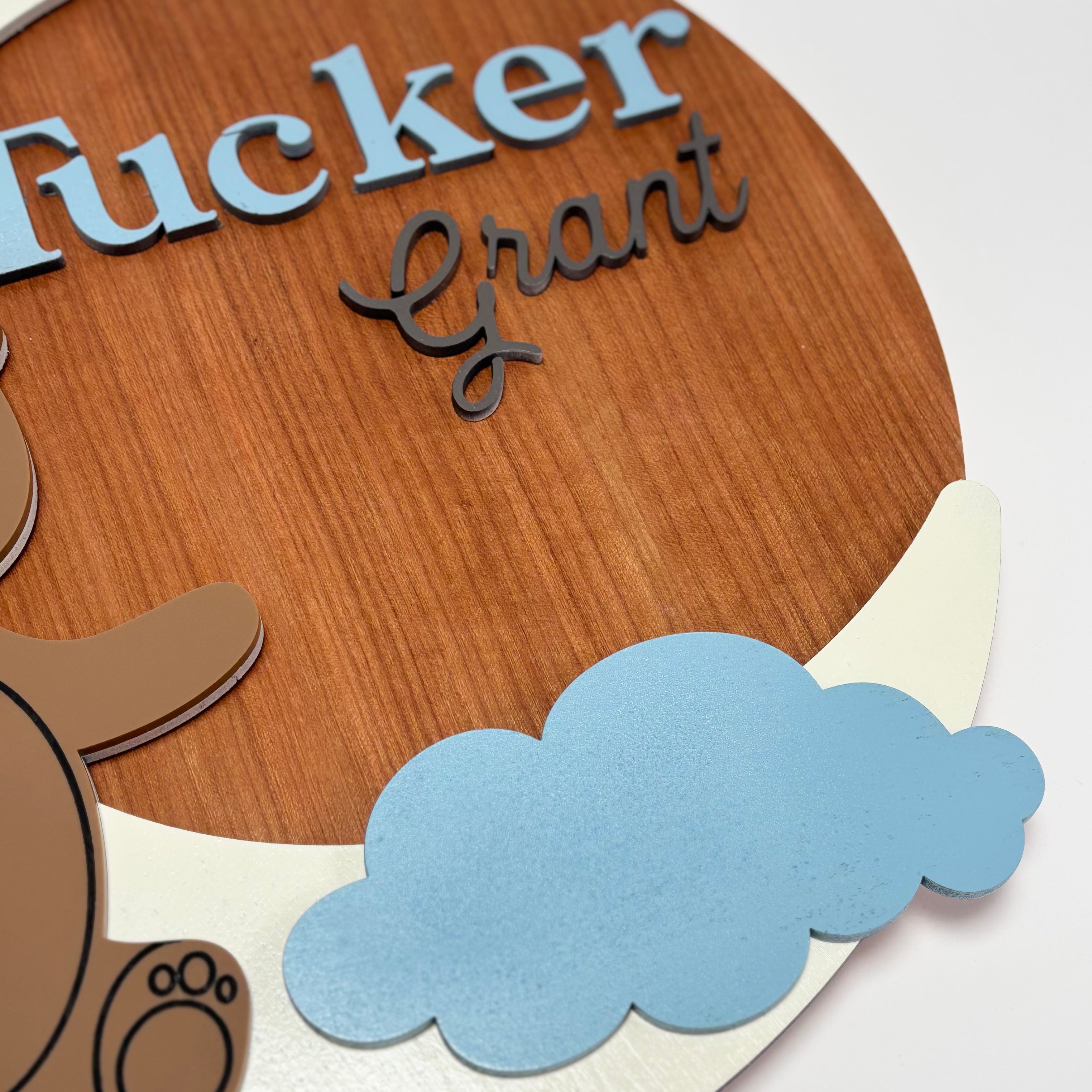 Personalized Round Wood Nursery Sign | Teddy Bear & Moon