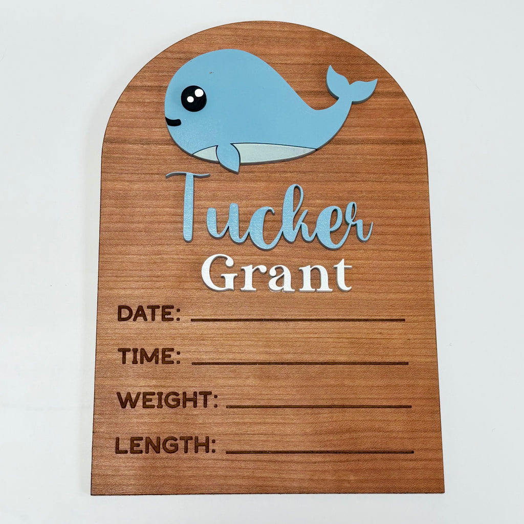 Personalized Birth Stats Wood Arch Announcement Sign | Under the Sea | Whale