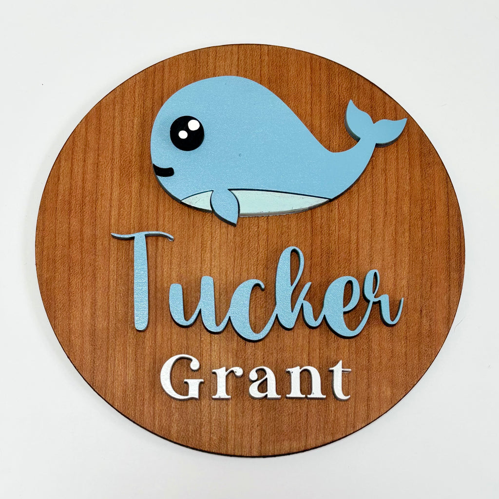 Personalized Birth Announcement Round Wood Sign | Under the Sea | Whale