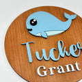 Personalized Birth Announcement Round Wood Sign | Under the Sea | Whale
