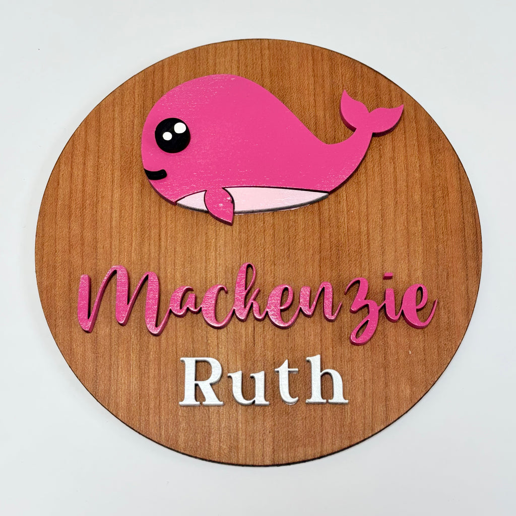 Personalized Birth Announcement Round Wood Sign | Under the Sea | Whale