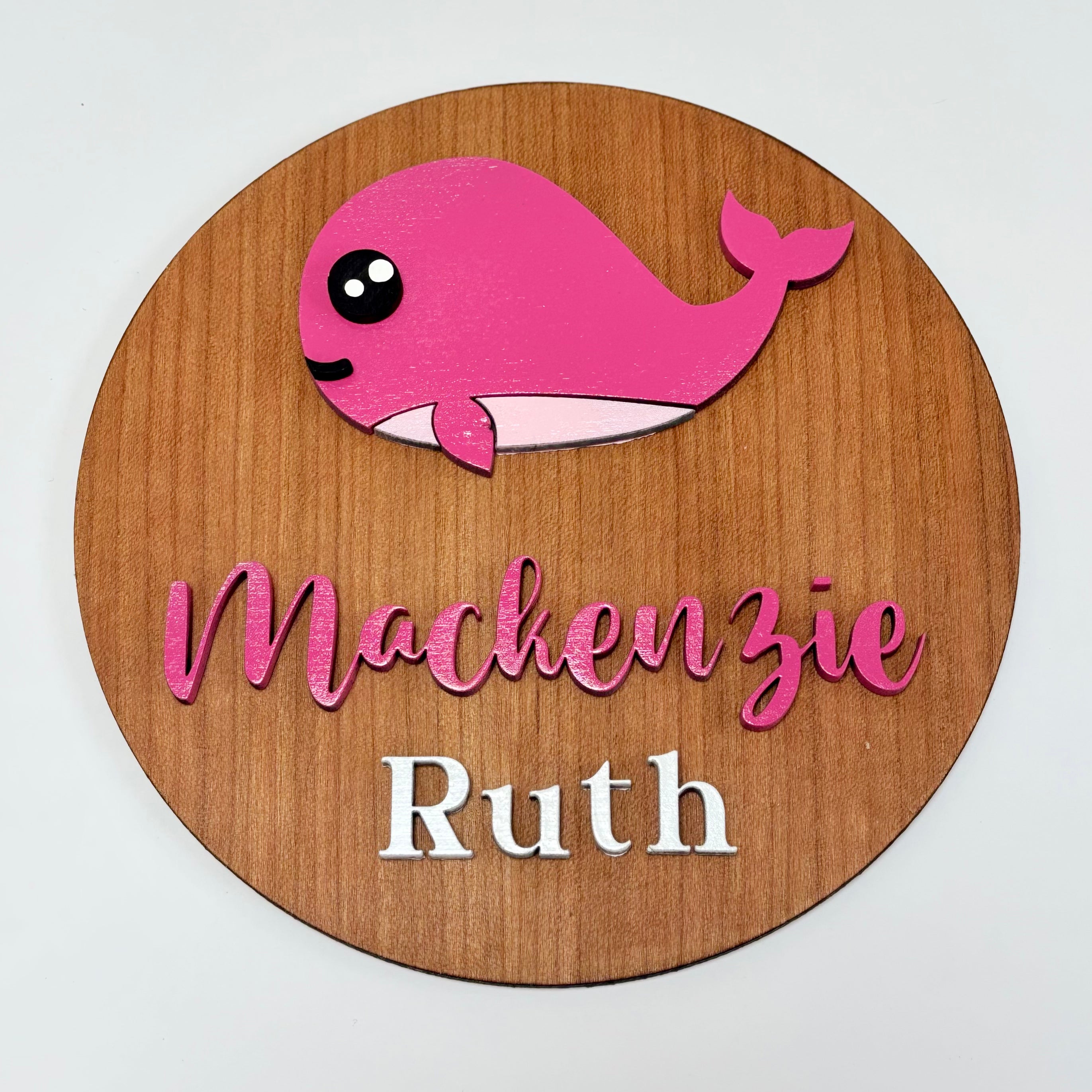Personalized Birth Announcement Round Wood Sign | Under the Sea | Whale