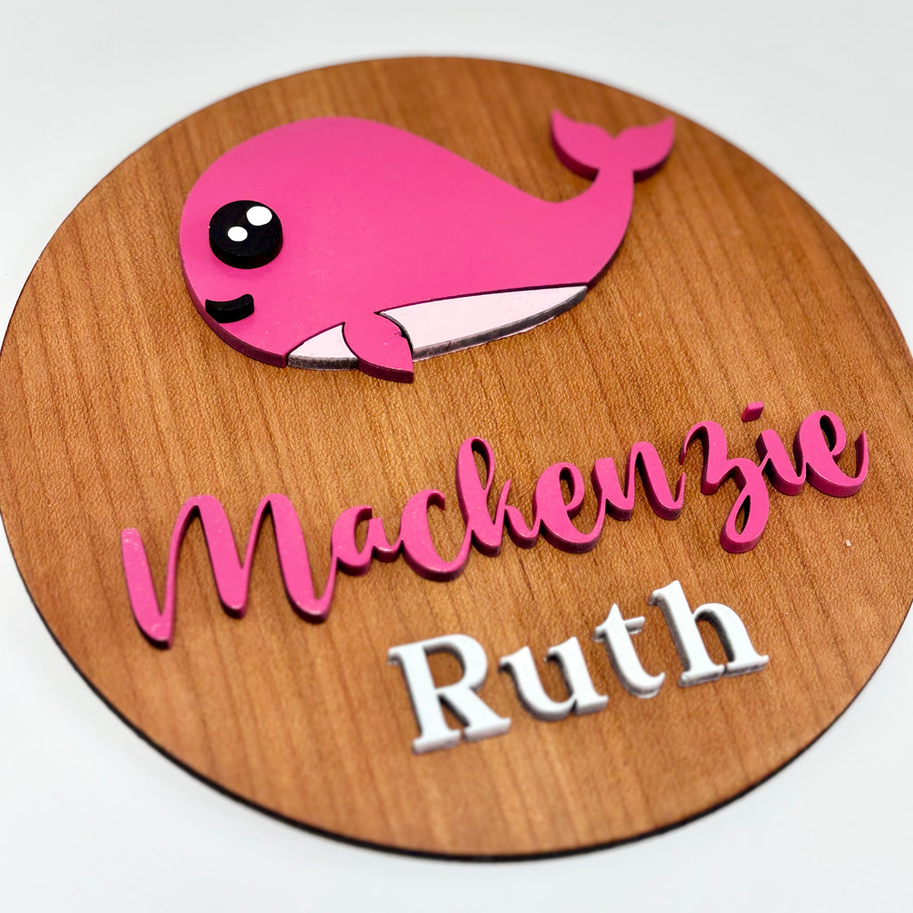 Personalized Birth Announcement Round Wood Sign | Under the Sea | Whale