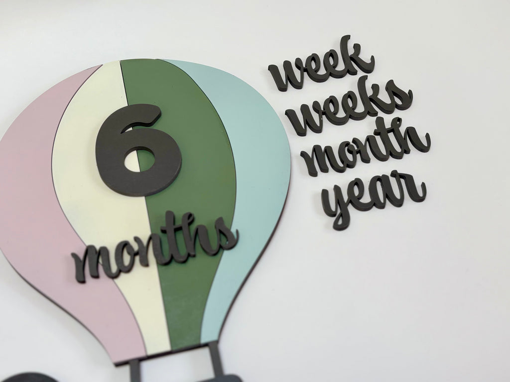 Baby Milestone Marker Wooden Photo Props | Hot Air Balloon