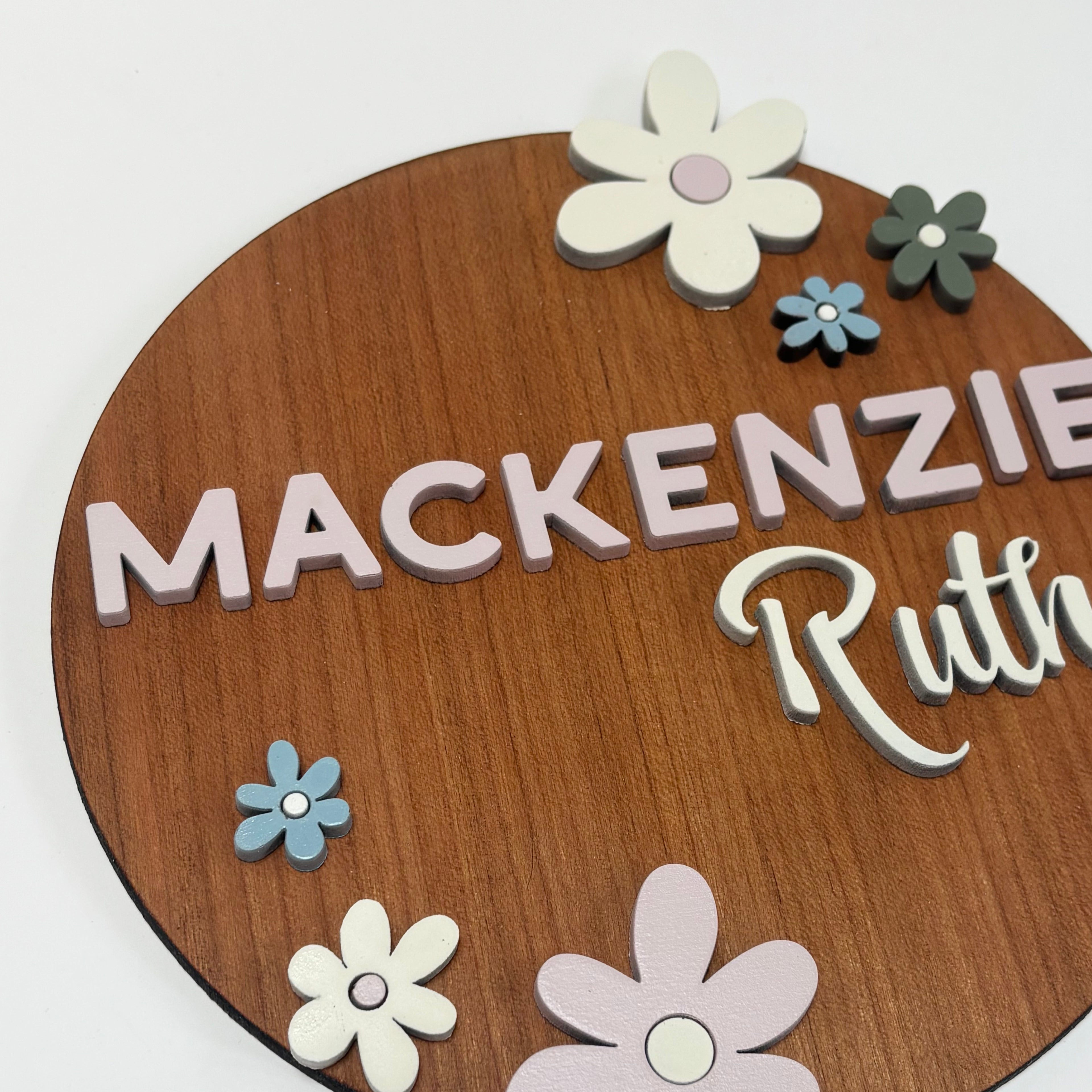 Personalized Birth Announcement Round Wood Sign | Mackenzie & Co. Florals