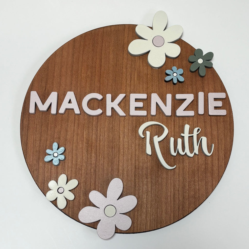 Personalized Birth Announcement Round Wood Sign | Mackenzie & Co. Florals