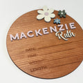 Personalized Birth Stats Round Wood Announcement Sign | Mackenzie & Co. Florals