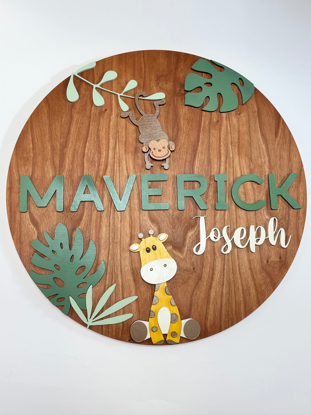 Personalized Round Wood Nursery Sign | Safari