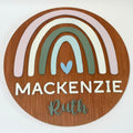Personalized Round Wood Nursery Sign | Rainbow
