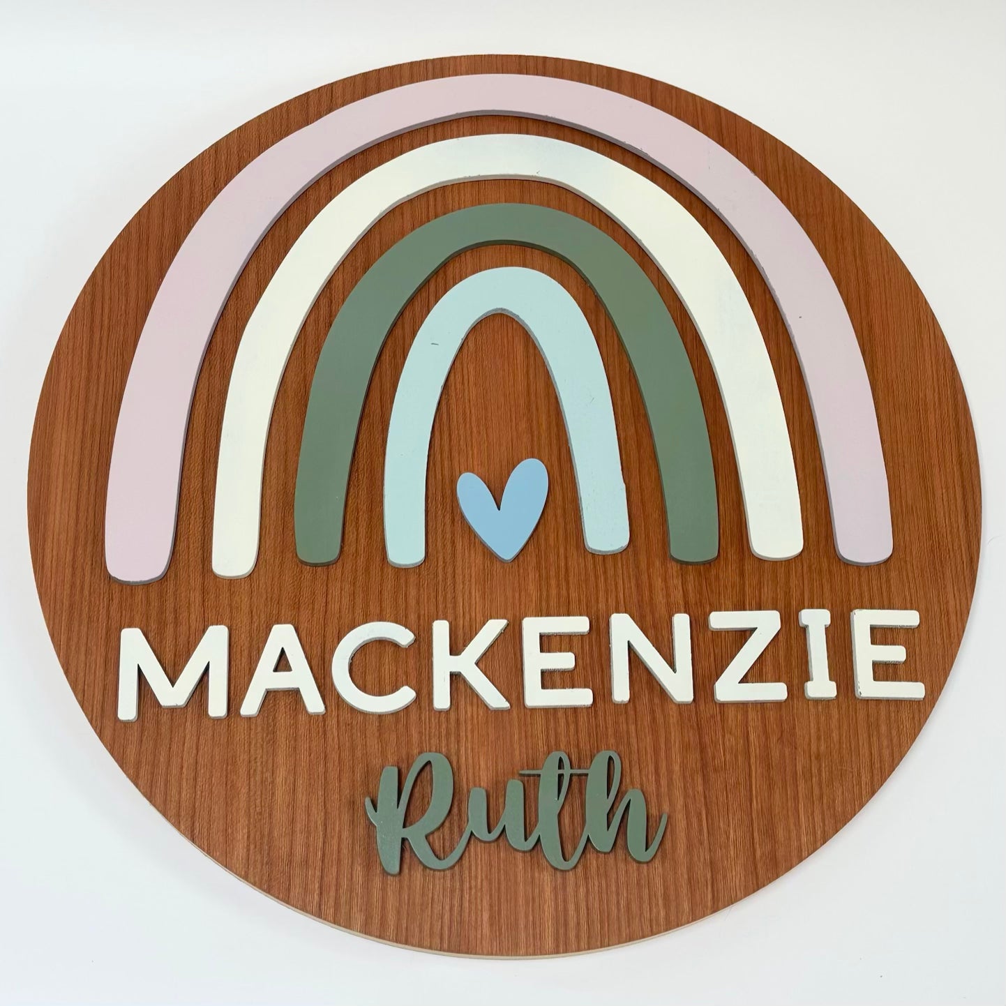 Personalized Round Wood Nursery Sign | Rainbow
