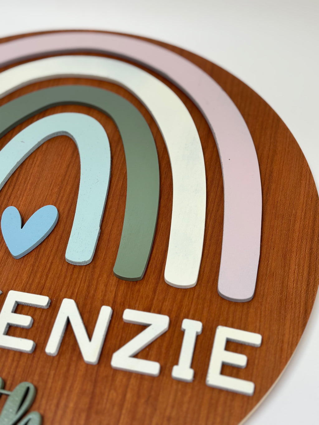 Personalized Round Wood Nursery Sign | Rainbow