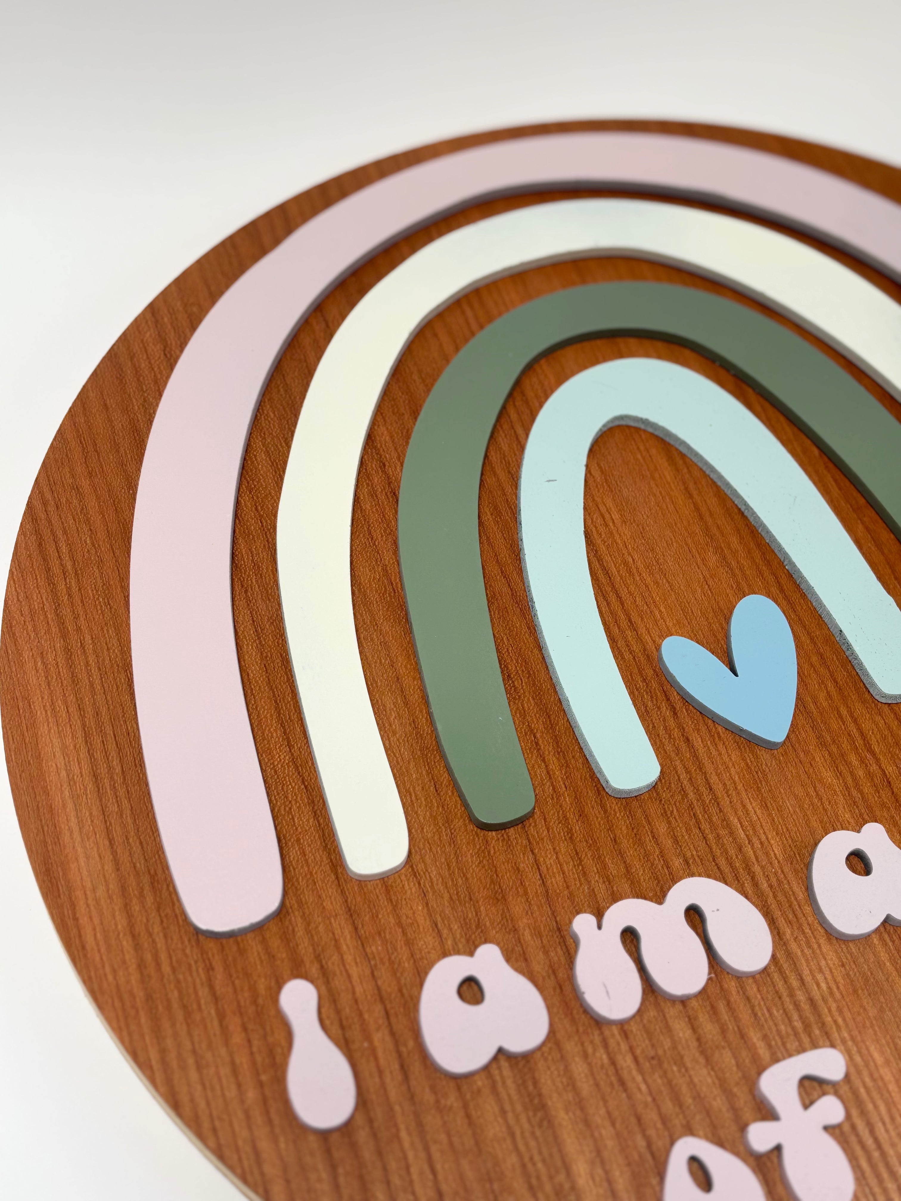 Round Wood Sign | I am a Child of God | Rainbow