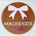 Personalized Round Wood Nursery Sign | Pink Bow