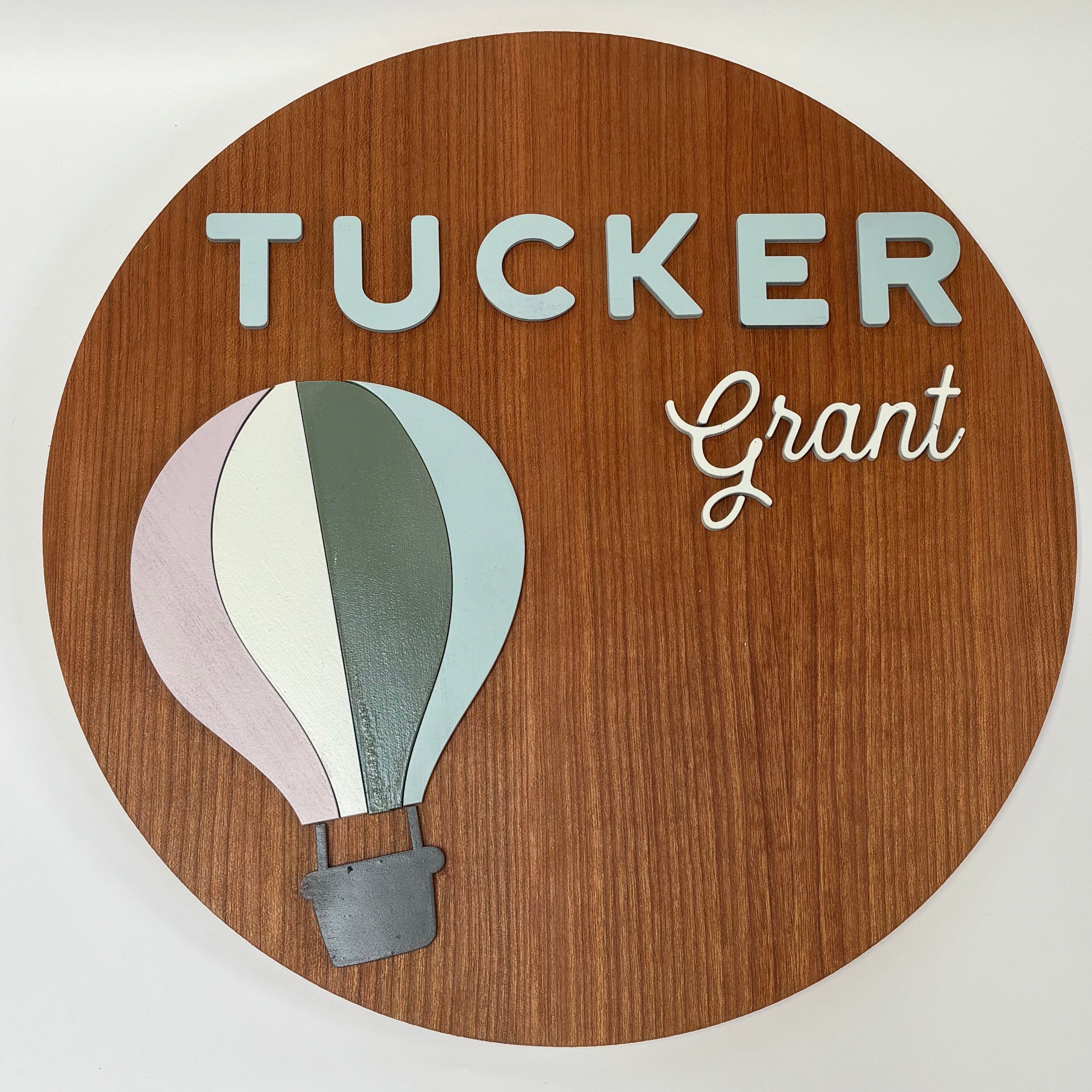 Personalized Round Wood Nursery Sign | Hot Air Balloon