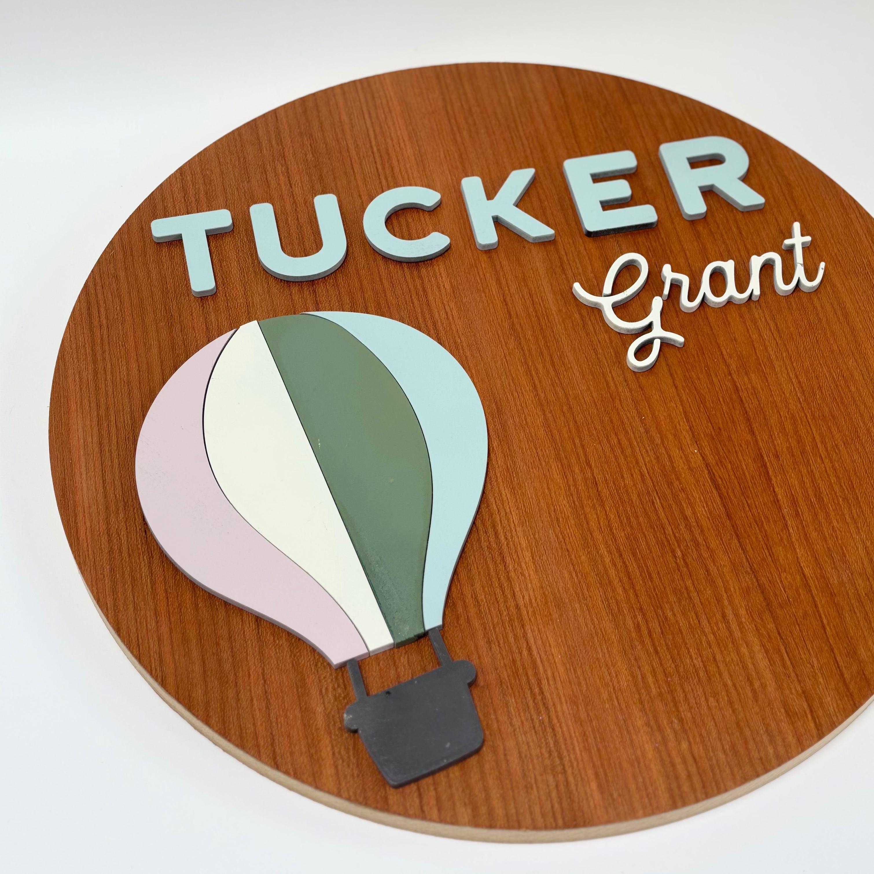 Personalized Round Wood Nursery Sign | Hot Air Balloon