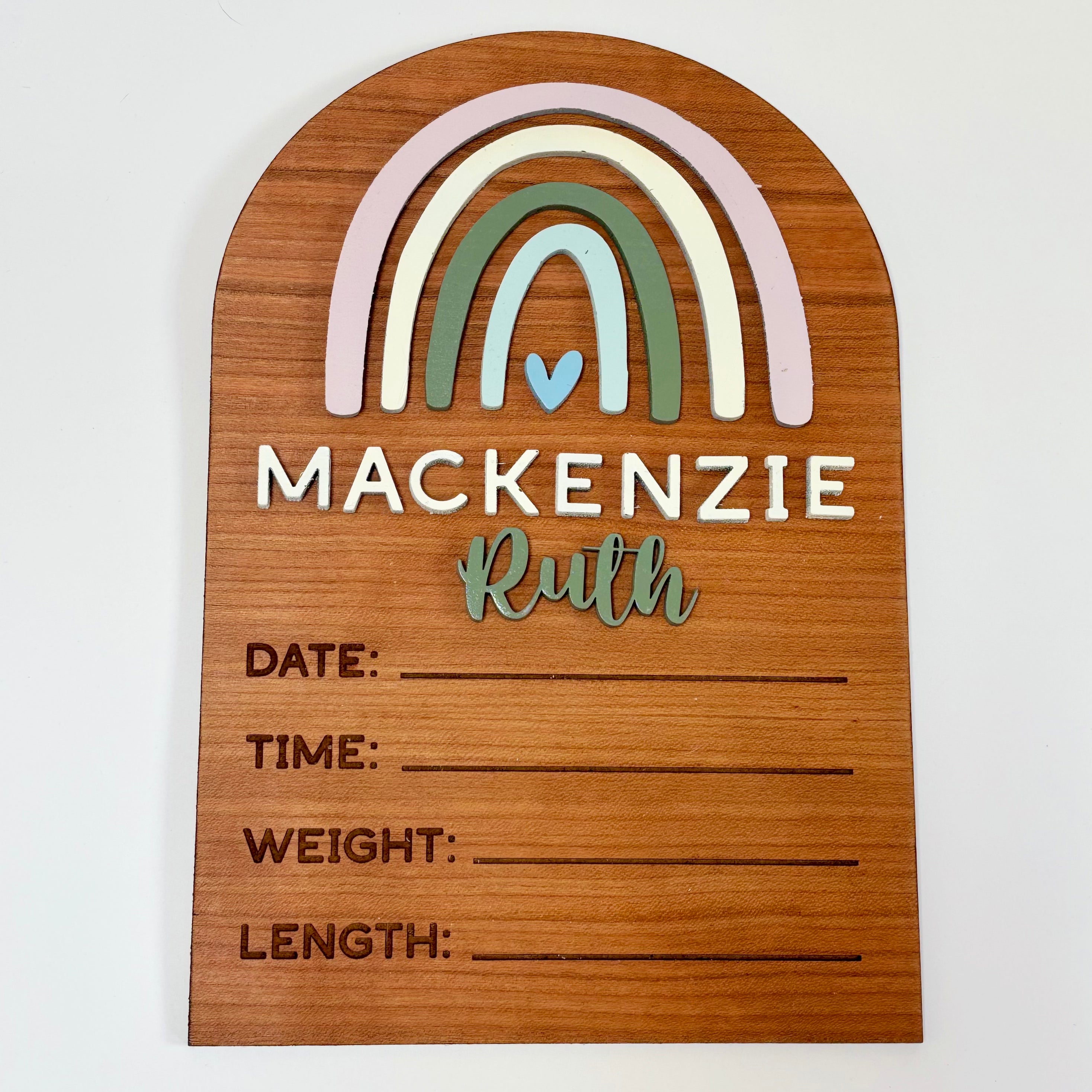 Personalized Birth Stats Wood Arch Announcement Sign | Rainbow