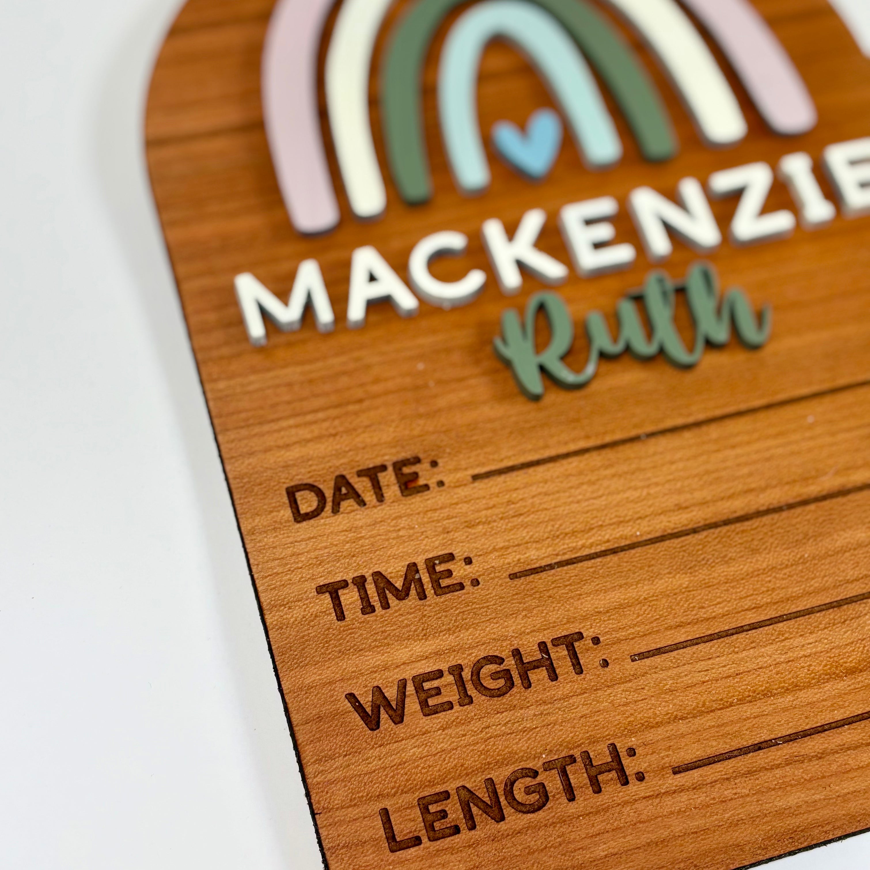 Personalized Birth Stats Wood Arch Announcement Sign | Rainbow