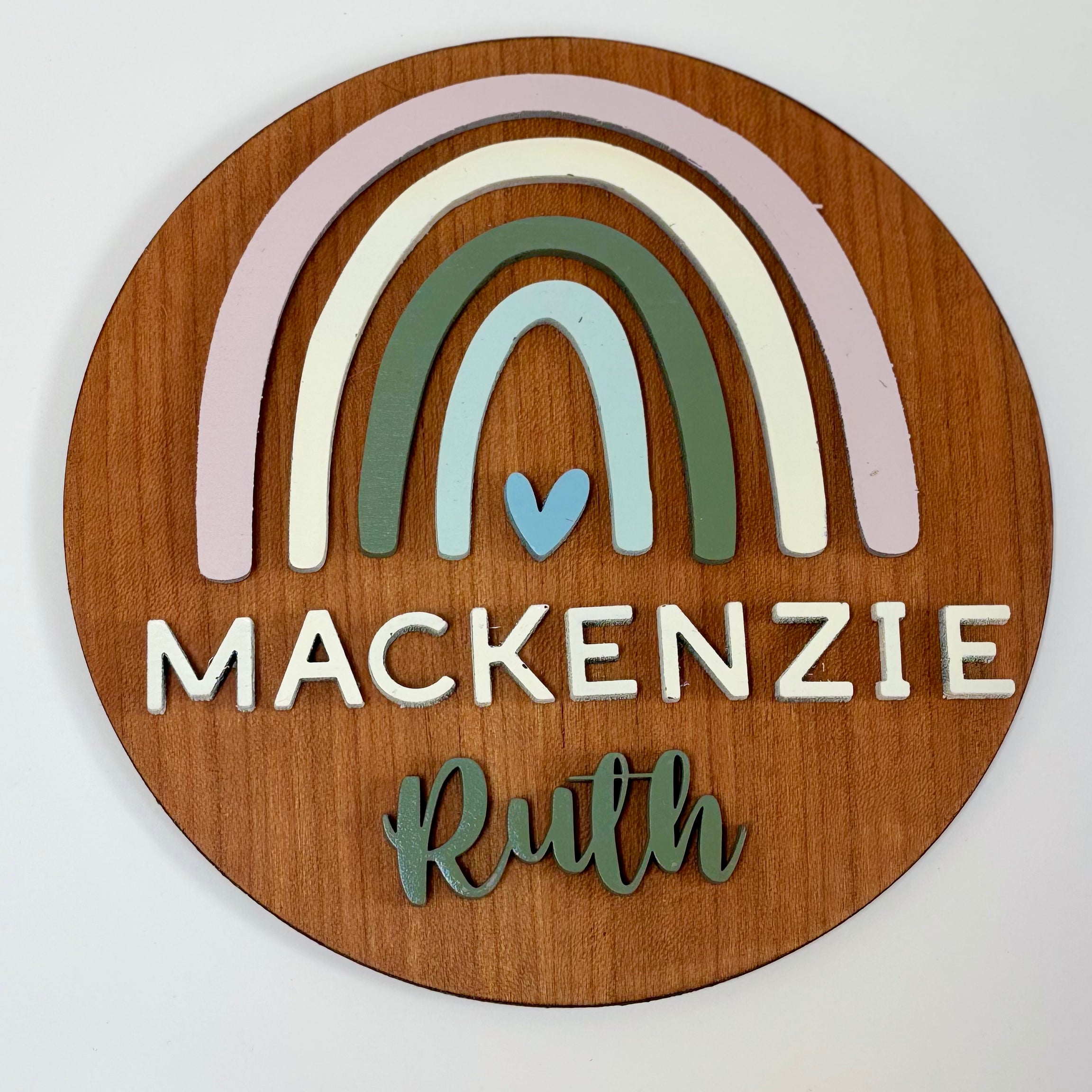 Personalized Birth Announcement Round Wood Sign | Rainbow