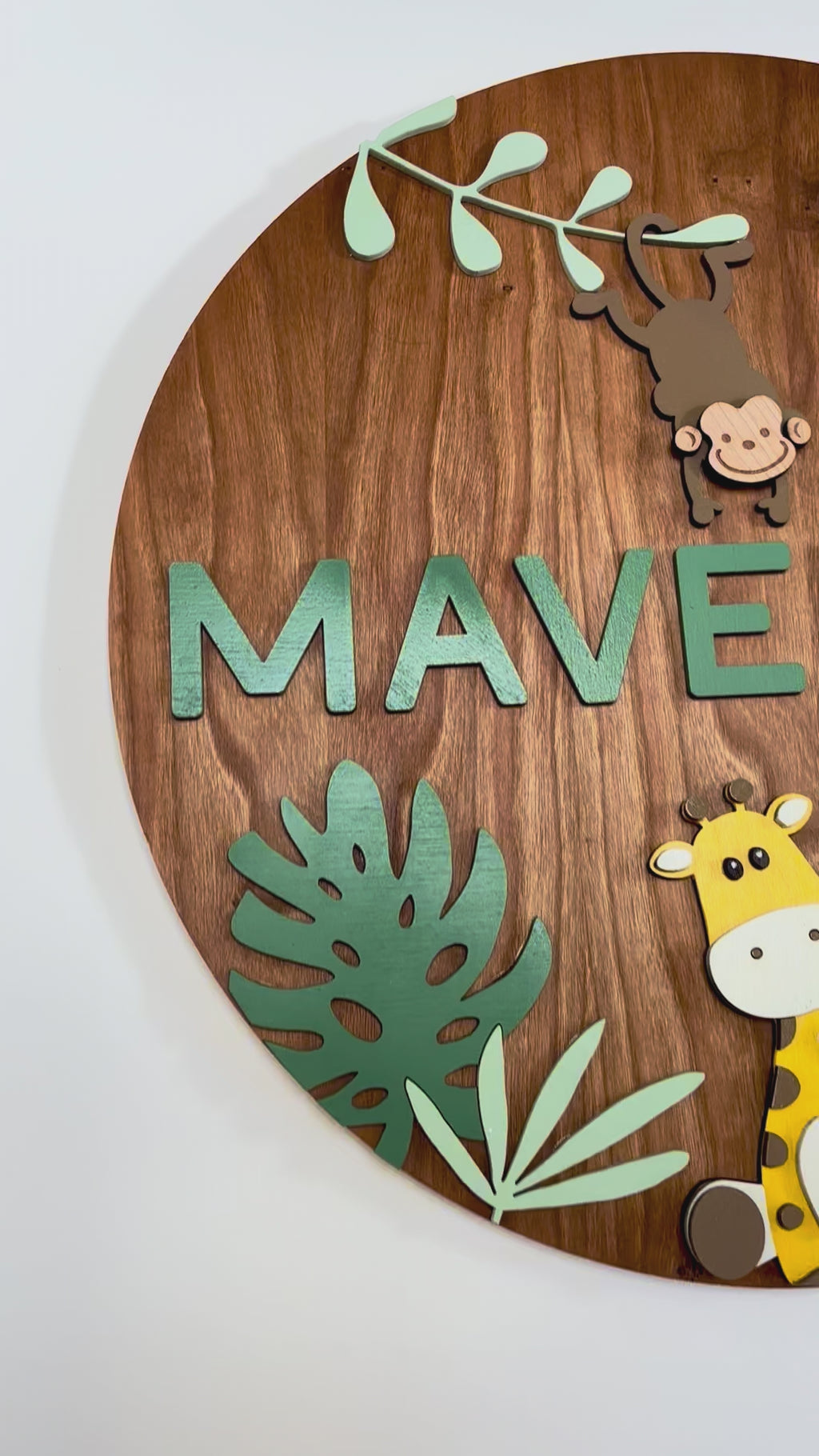 Personalized Round Wood Nursery Sign | Safari